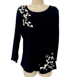 Vincente' Top Womens Small Solid Black Knit Floral Detail Retro Vintage 90s Y2K